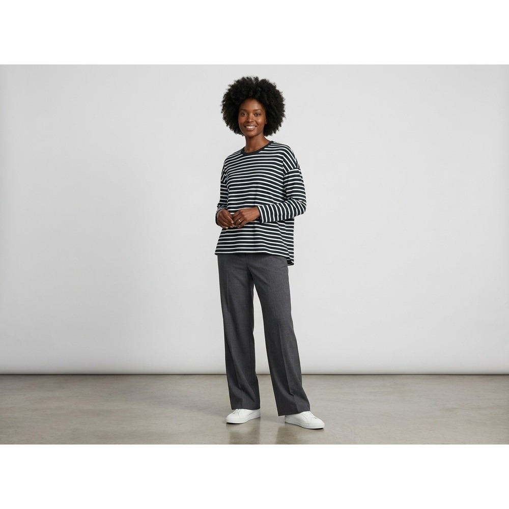 Uniqlo Shirt Womens Navy Blue White Striped Long Sleeve Crew Neck T-Shirt Size S
